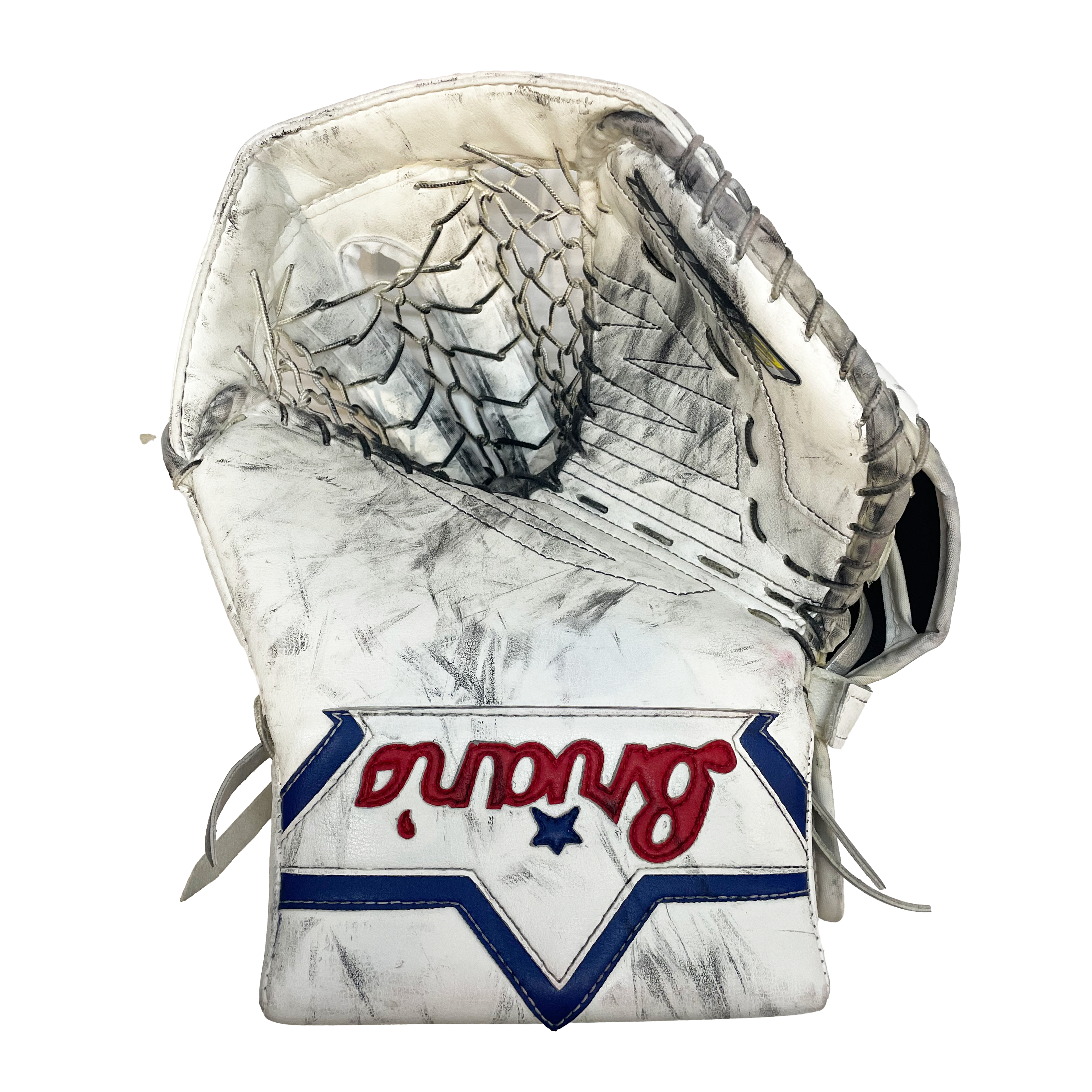 Brians Optik 2 - Gant de gardien Jake Allen NHL Pro Stock d'occasion - Canadiens de Montréal (blanc/rouge/bleu)